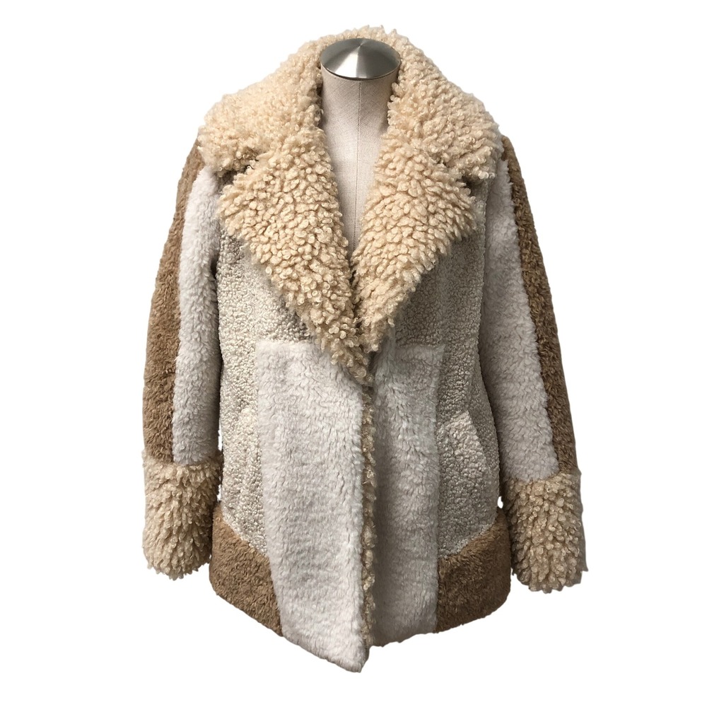 A.L.C. Stan Coat Womens XS Cream Tan Patchwork Teddy Sherpa Jacket Gorpcore
